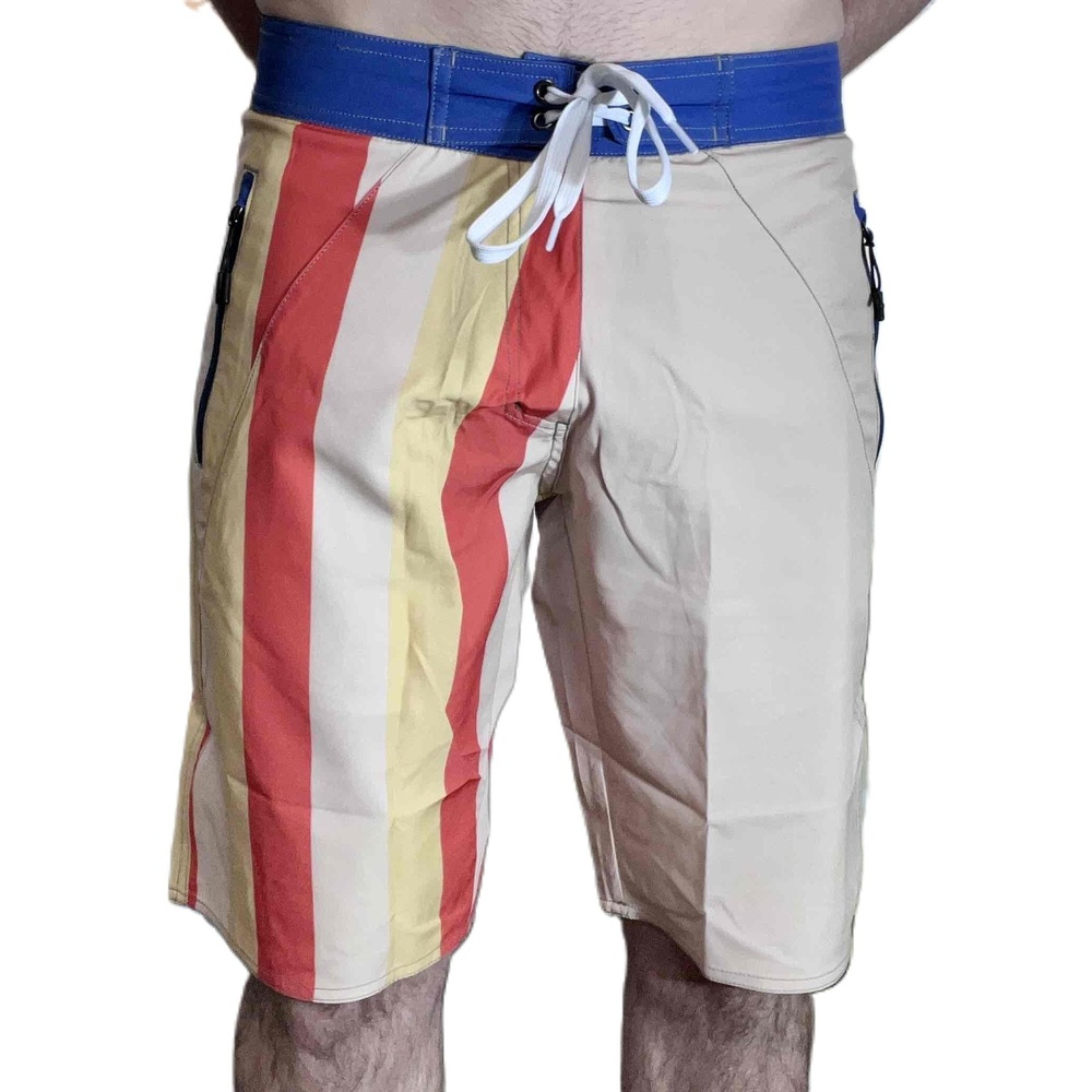 Striped Pattern Drawstring Swim Trunks Size Medium